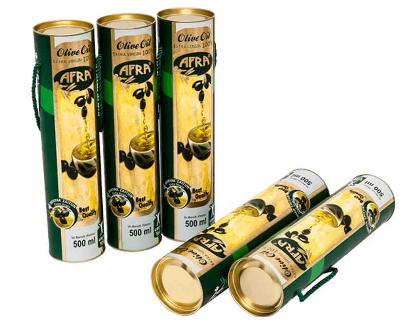 Embalaje de tubo de cartón para botella de aceite de oliva