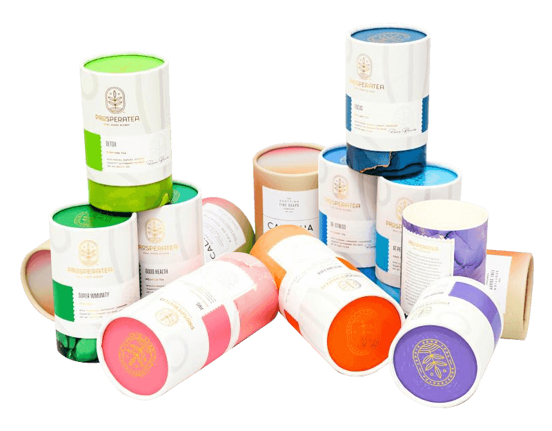 Contenedores de embalaje de té con forma de cilindro de impresión personalizada