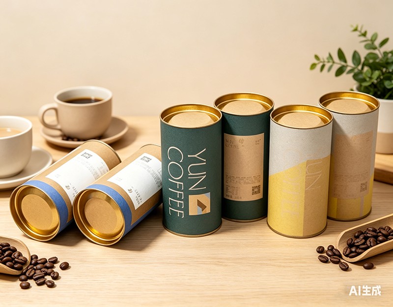 Embalaje de caja de café de tubo de papel con tapón de metal y tapa de metal