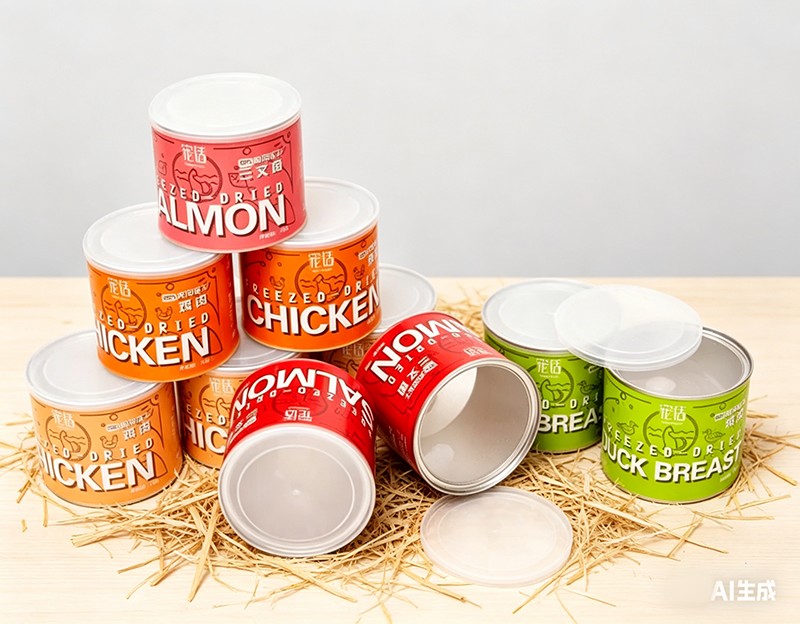 Caja de hojalata para mascotas con tapa para envasado de alimentos transparente impresa personalizada