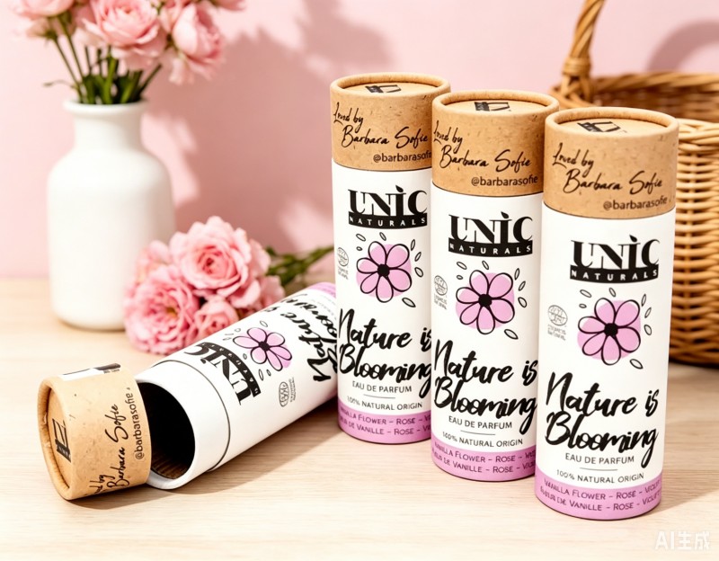 Botellas de perfume con forma de cilindro y caja de embalaje con bandeja de papel