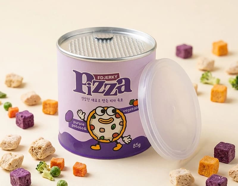 Envasado de tubos de papel para aperitivos para mascotas.